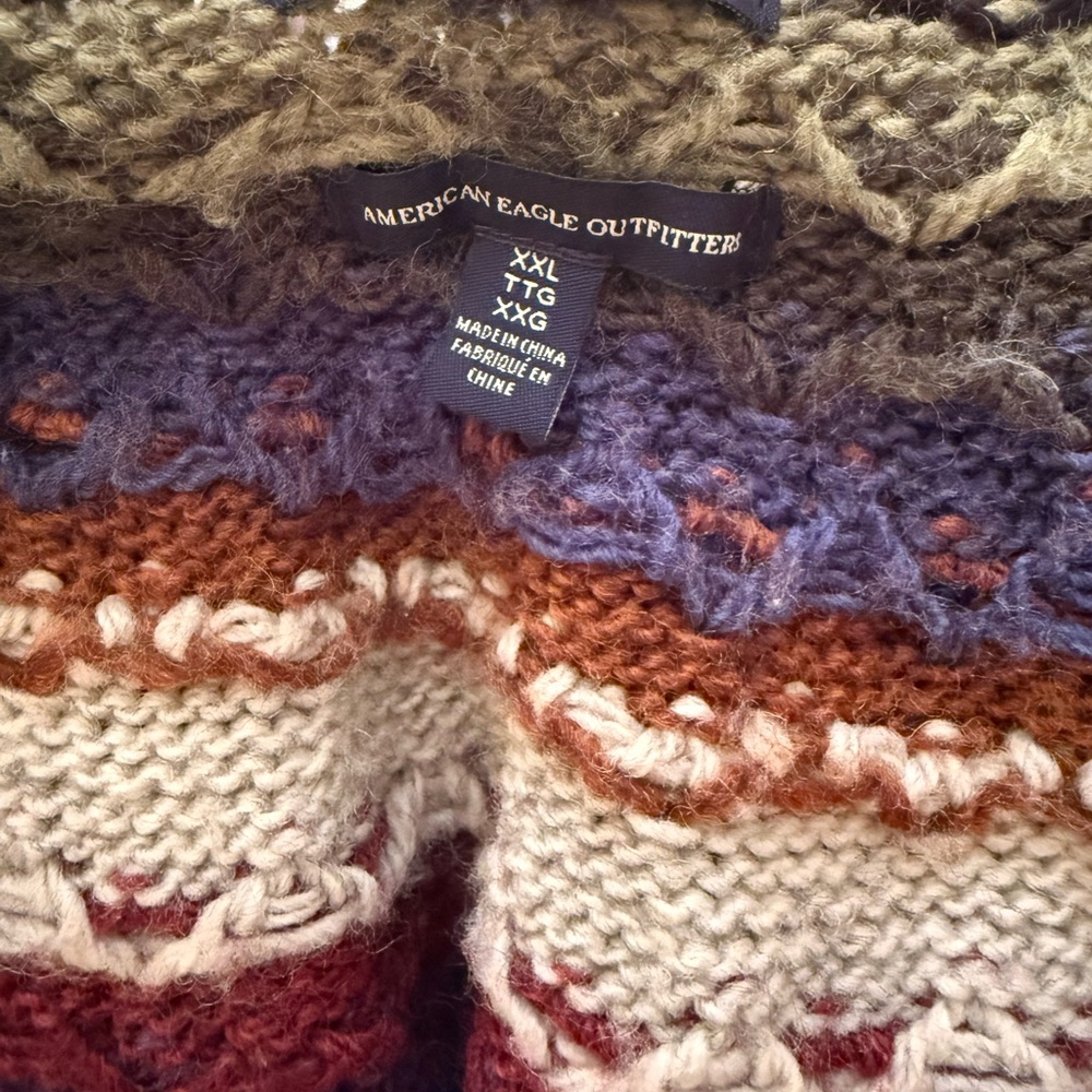 American Eagle Outfitters Multicolor Striped Knit Cardigan - Brown/Blue/Cream